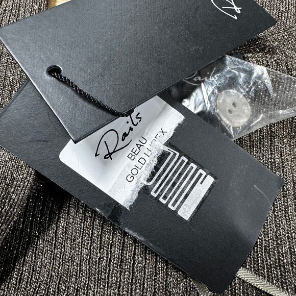 Rails NWT Beau Button Front Cardigan Gold Lurex Size S Ribbed Sparkly Fitted - Picture 7 of 12